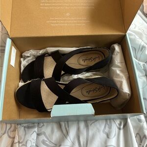 Life stride black and woven wedge